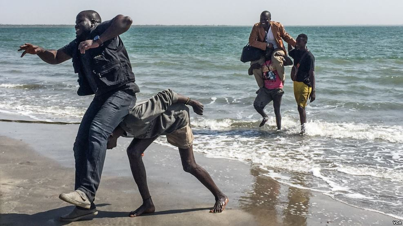 “Gambian journalists Sheriff Bojang Jr., left, and Abdoulie John arrive in Banjul for the first time in years. Bojang has been in exile since 2007 and John since 2013 — this is their first time being home in years,” Voice of America reported. (Credit: Ricci Shryock/Voice of America)
